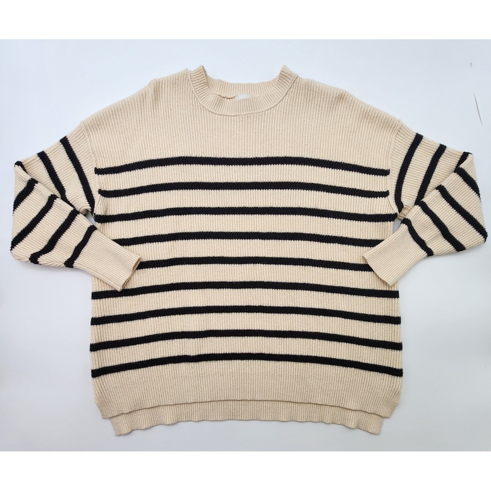 BKE Striped‎ Sweater Womens Size M Cream/ Black Tight Knit Mid Length